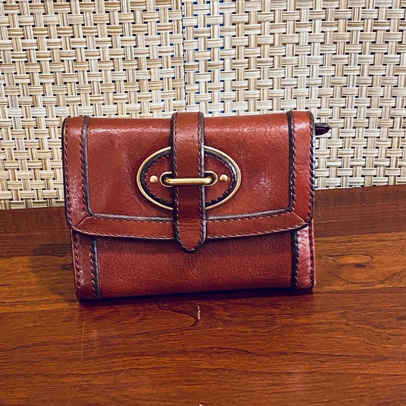 Fossil Handbags - 🌟HP🌟VTG 1990s Fossil Cognac Flap Fold Leather Wallet with Change Purse